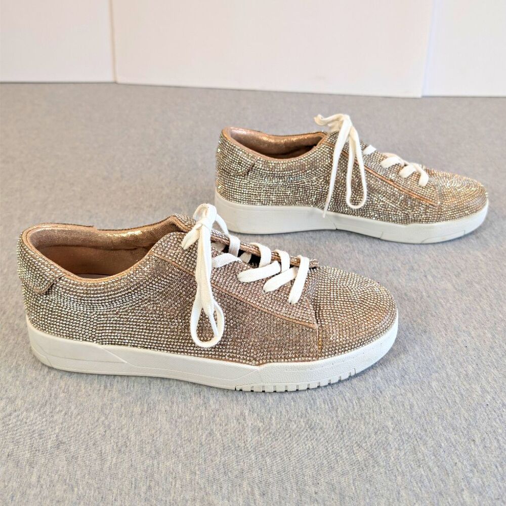 Jessica Simpson Silesta Womens Silver Rhinestone Lace Up Low Top Sneaker